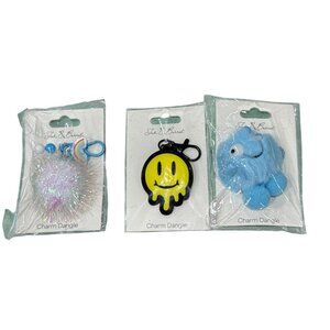 Ink & Barrel Set Of 3 Charm Dangles - Blue Monster, Yellow Smiley & Rainbow Glit